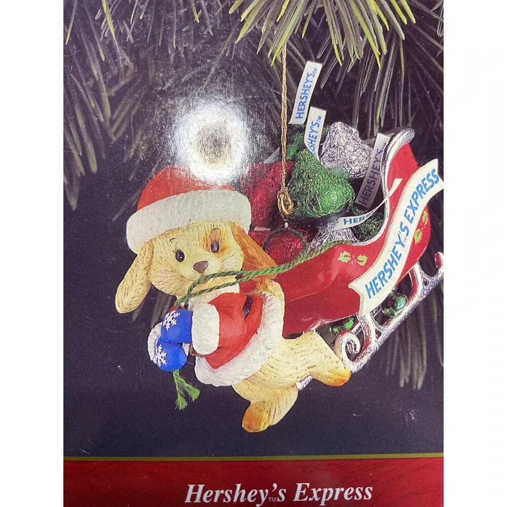 1995 Christmas Ornament “Hershey's Kiss Express” Sleigh Dog Vtg As Is